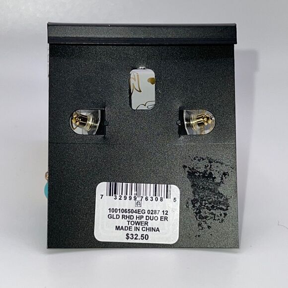 Alfani Gold-Tone Turquoise Blue Small Stone Bead C-Hoop 1.5" Earrings New - Picture 3 of 3